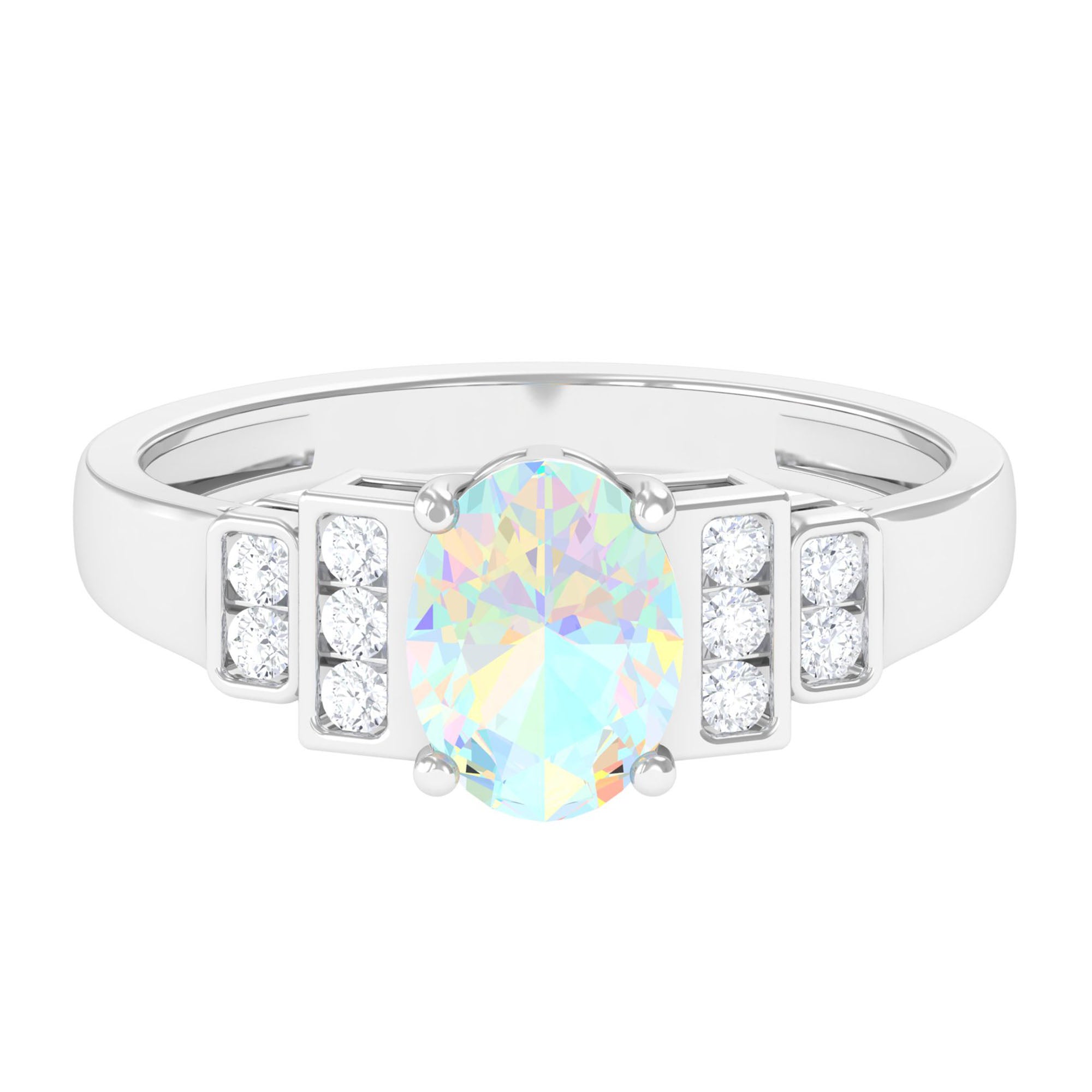 Oval Ethiopian Opal Solitaire Ring with Diamond Collar Ethiopian Opal - ( AAA ) - Quality - Rosec Jewels