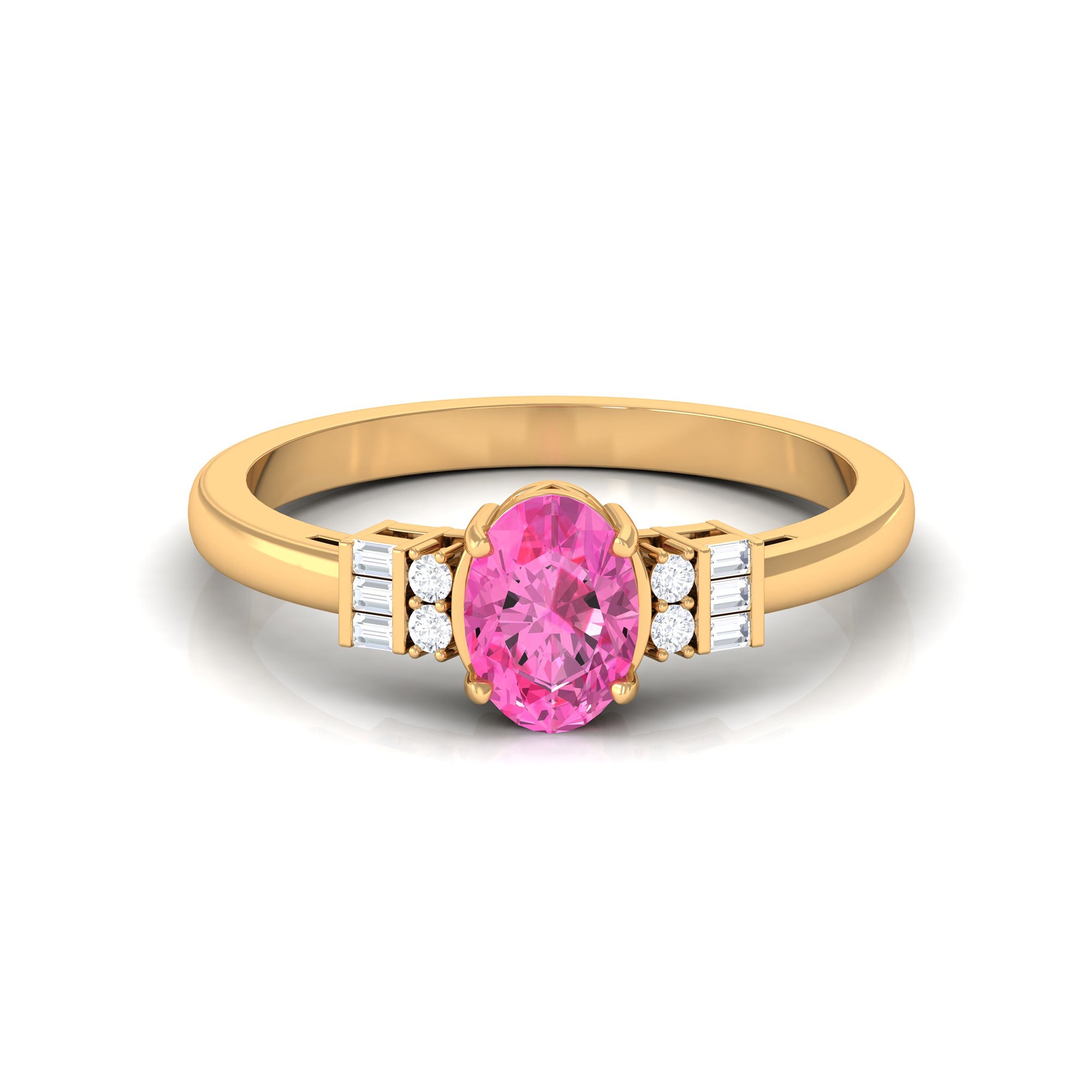 Natural Oval Cut Pink Sapphire Engagement Ring with Diamond Pink Sapphire - ( AAA ) - Quality - Rosec Jewels