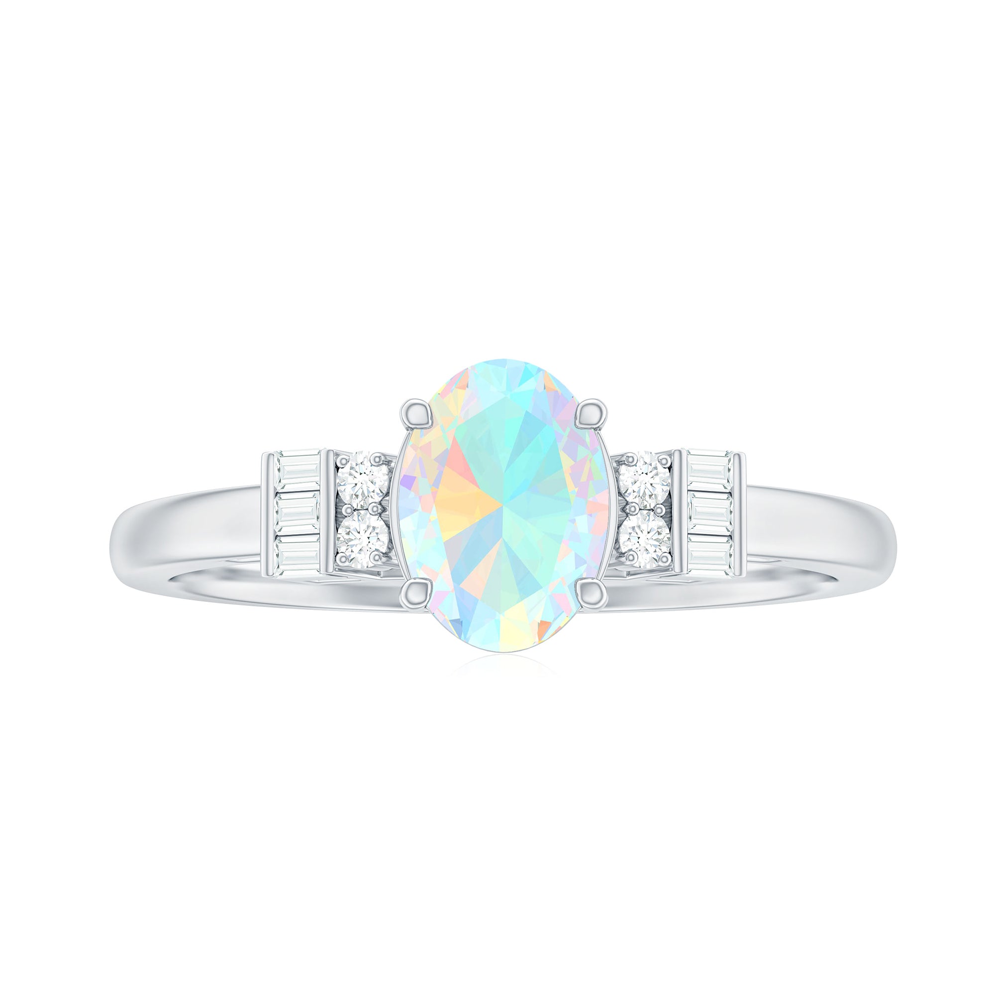 1 CT Oval Cut Ethiopian Opal and Diamond Classic Ring Ethiopian Opal - ( AAA ) - Quality - Rosec Jewels