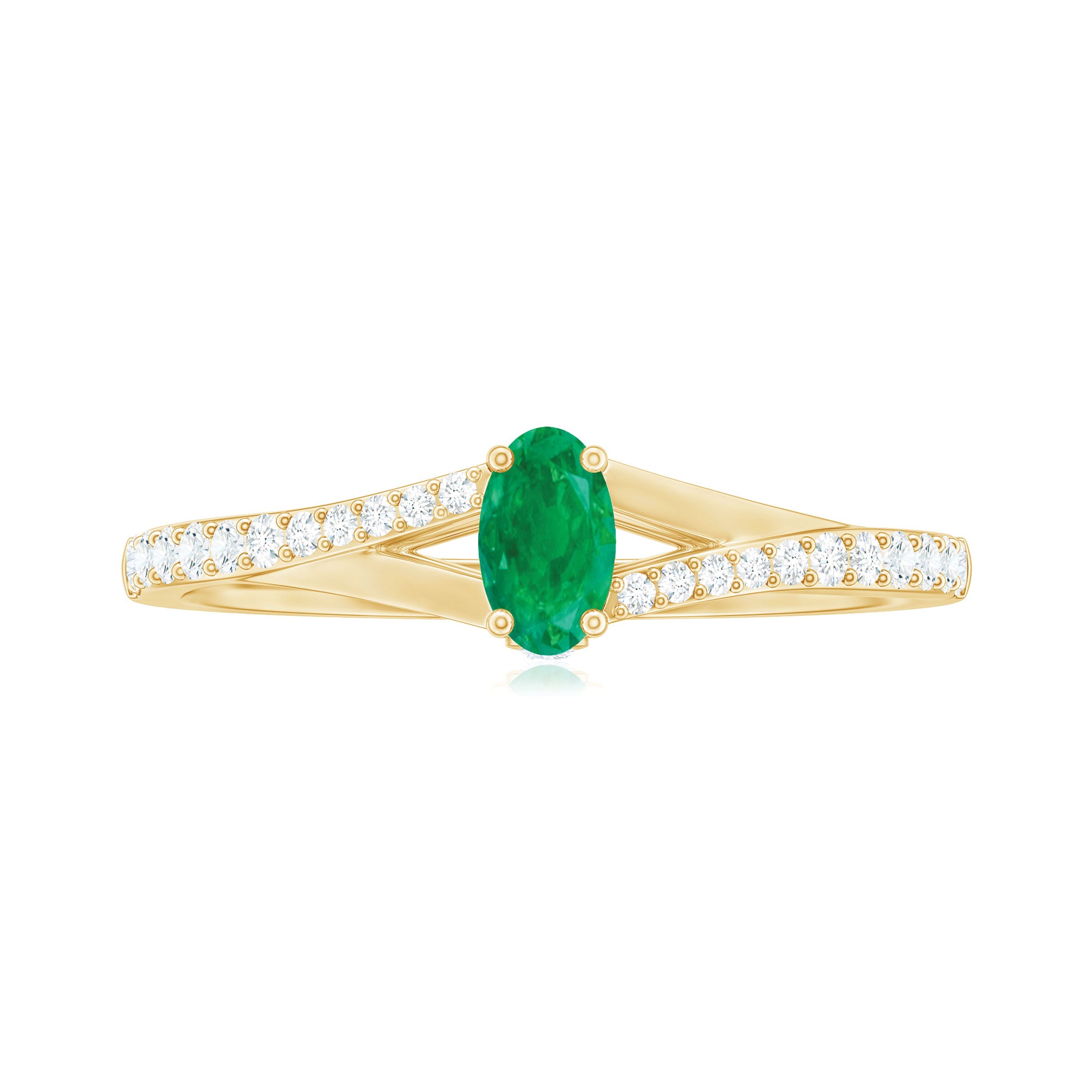 Minimal Split Shank Oval Emerald Engagement Ring with Diamond Emerald - ( AAA ) - Quality - Rosec Jewels