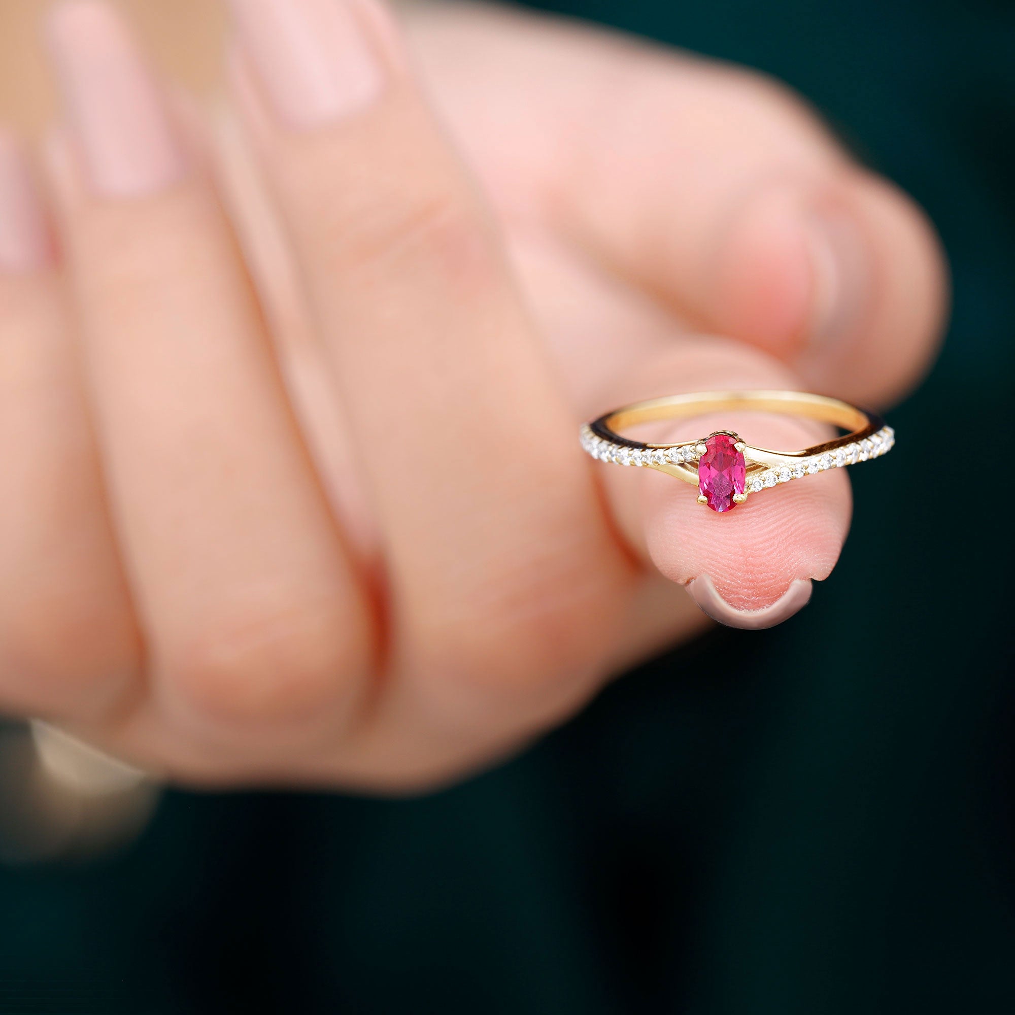 1/2 CT Split Shank Lab Grown Ruby Simple Solitaire Ring with Diamond Lab Created Ruby - ( AAAA ) - Quality - Rosec Jewels