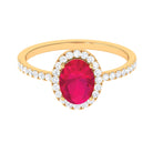 Oval Ruby Engagement Ring with Diamond Halo and Side Stones Ruby - ( AAA ) - Quality - Rosec Jewels