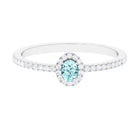 Oval Cut Aquamarine Diamond Halo Ring Aquamarine - ( AAA ) - Quality - Rosec Jewels