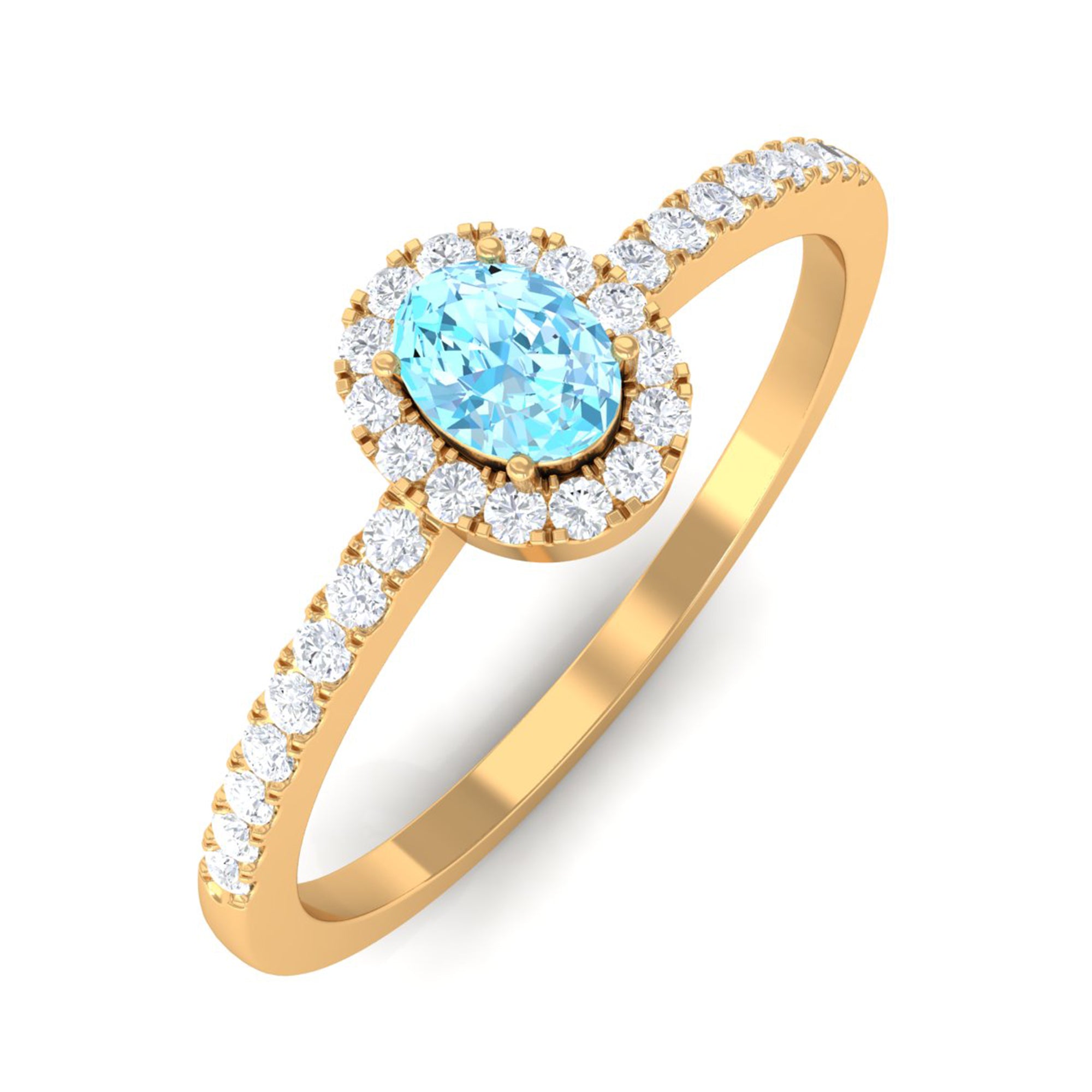 Oval Cut Aquamarine Diamond Halo Ring Aquamarine - ( AAA ) - Quality - Rosec Jewels