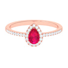 Natural Ruby Teardrop Ring with Diamond Halo Ruby - ( AAA ) - Quality - Rosec Jewels