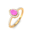 Minimal Pink Sapphire Engagement Ring with Diamond Accent Pink Sapphire - ( AAA ) - Quality - Rosec Jewels