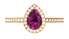 Natural Rhodolite Teardrop Halo Ring with Diamond Rhodolite - ( AAA ) - Quality - Rosec Jewels