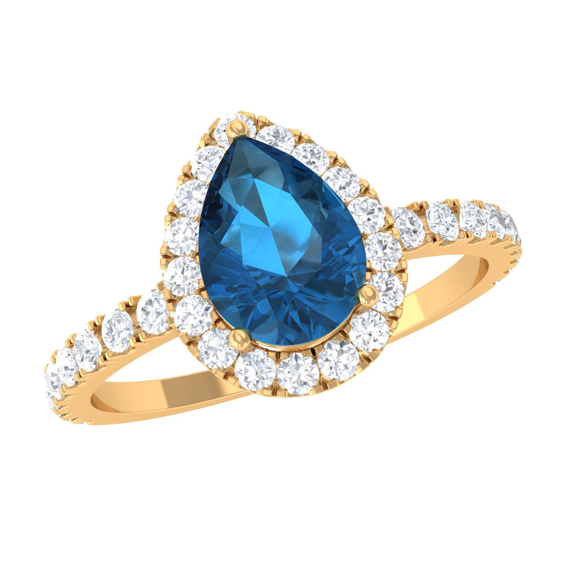 Rosec Jewels-Pear Shaped London Blue Topaz Engagement Ring With Moissanite