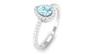 Natural Aquamarine Teardrop Halo Ring with Diamond Aquamarine - ( AAA ) - Quality - Rosec Jewels