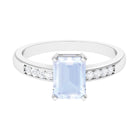 Emerald Cut Moonstone Solitaire Engagement Ring with Diamond Side Stones Moonstone - ( AAA ) - Quality - Rosec Jewels