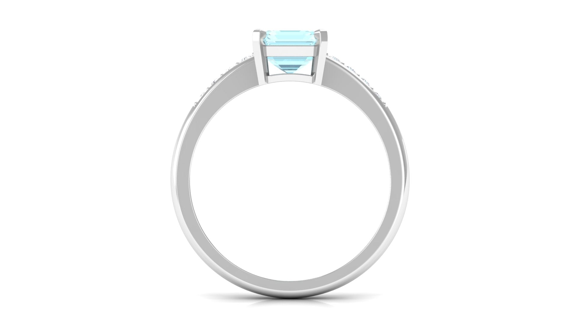 Emerald Cut Shape Sky Blue Topaz Solitaire Engagement Ring with Diamond Side Stones Sky Blue Topaz - ( AAA ) - Quality - Rosec Jewels