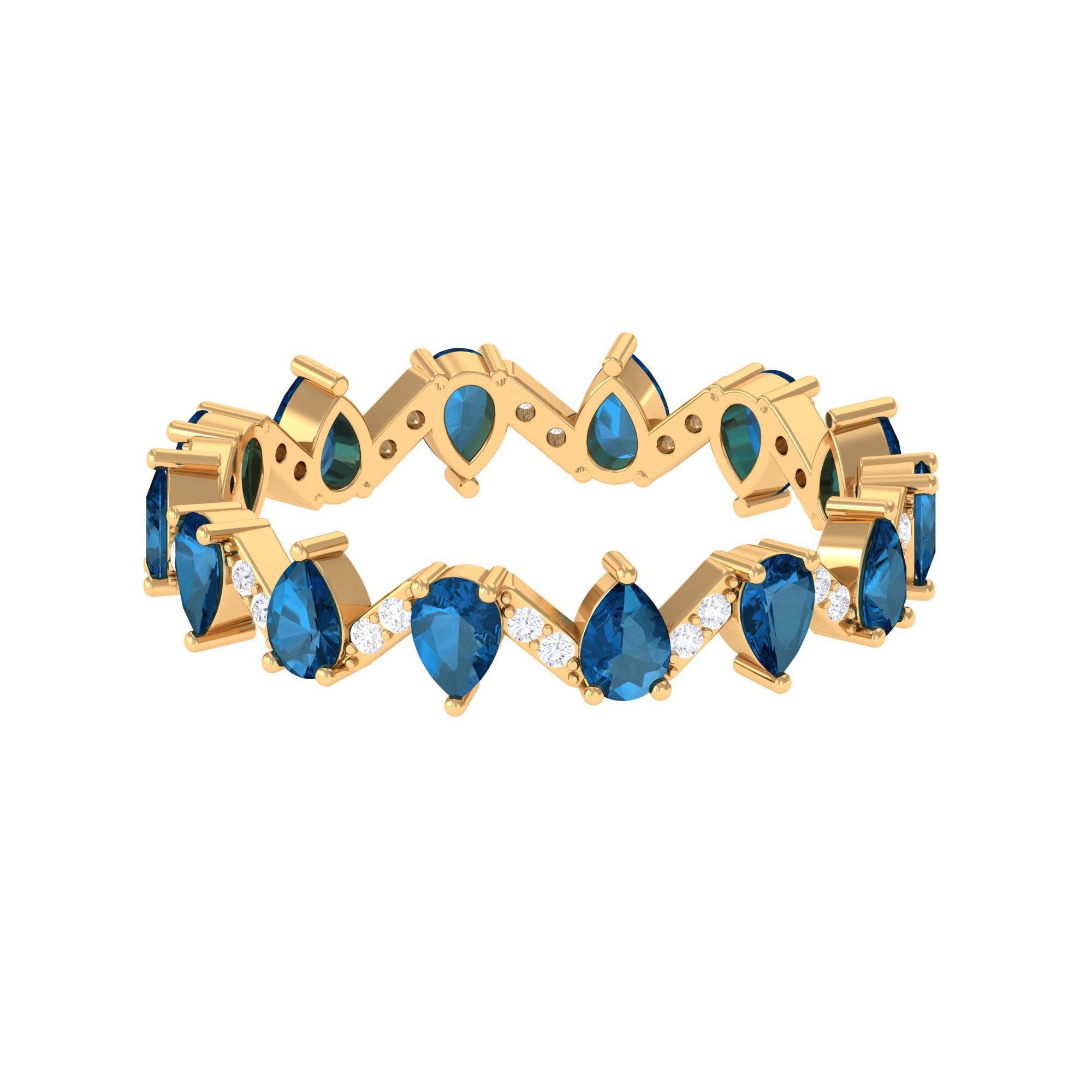 Pear Cut London Blue Topaz and Diamond Eternity Wedding Band London Blue Topaz - ( AAA ) - Quality - Rosec Jewels