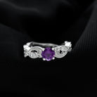 Antique Style Amethyst and Diamond Engagement Ring with Beaded Detailing Amethyst - ( AAA ) - Quality - Rosec Jewels