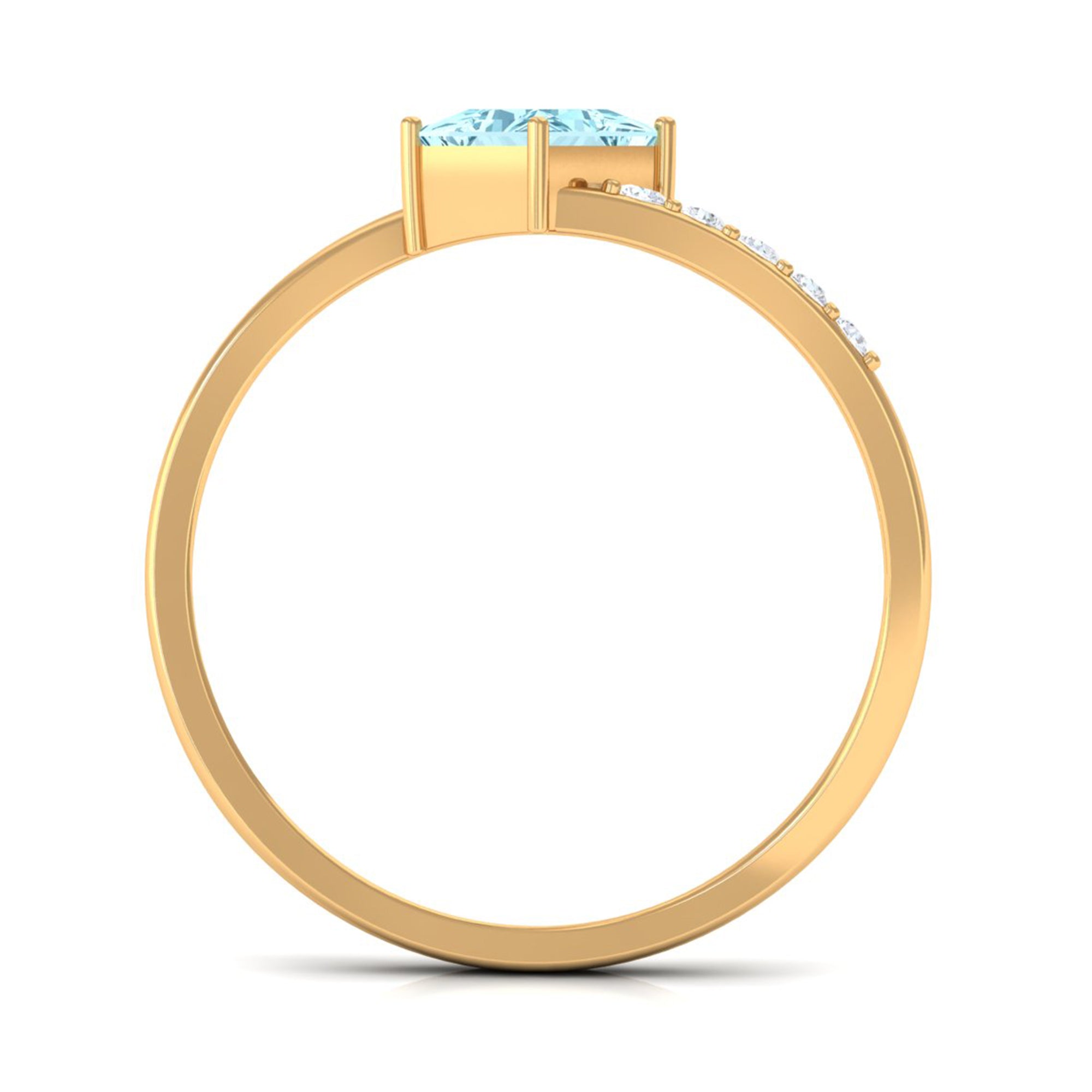 Princess Cut Aquamarine Bypass Solitaire Ring with Diamond Aquamarine - ( AAA ) - Quality - Rosec Jewels