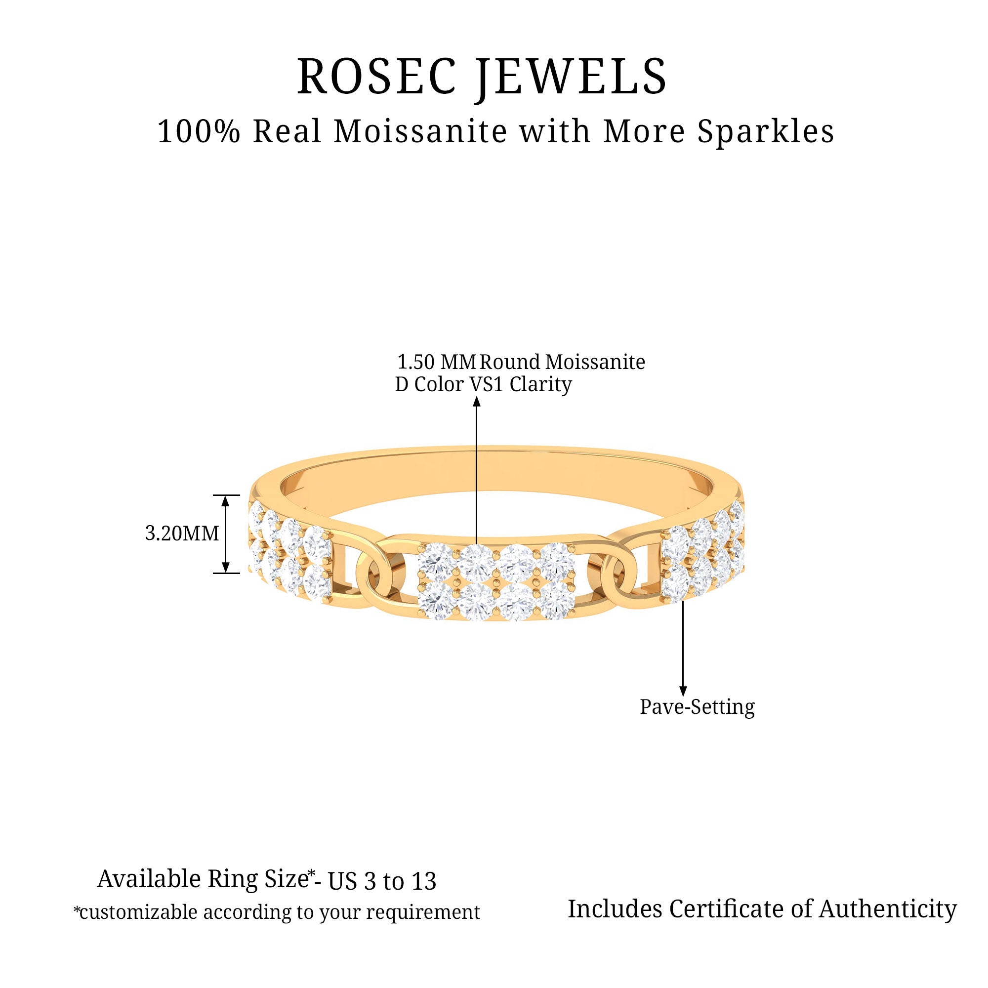 Certified Moissanite Interlock Wedding Band Moissanite - ( D-VS1 ) - Color and Clarity - Rosec Jewels