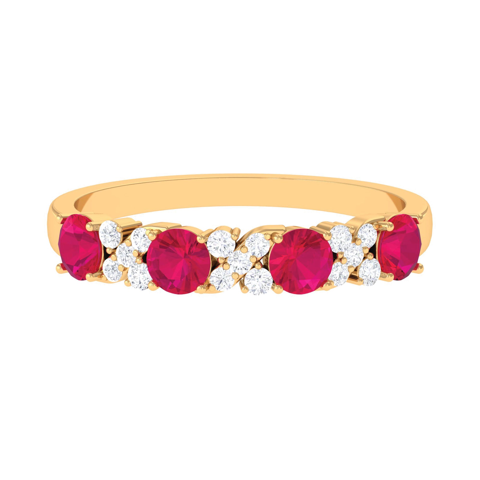 Elegant Ruby and Diamond Semi Eternity Band Ring Ruby - ( AAA ) - Quality - Rosec Jewels