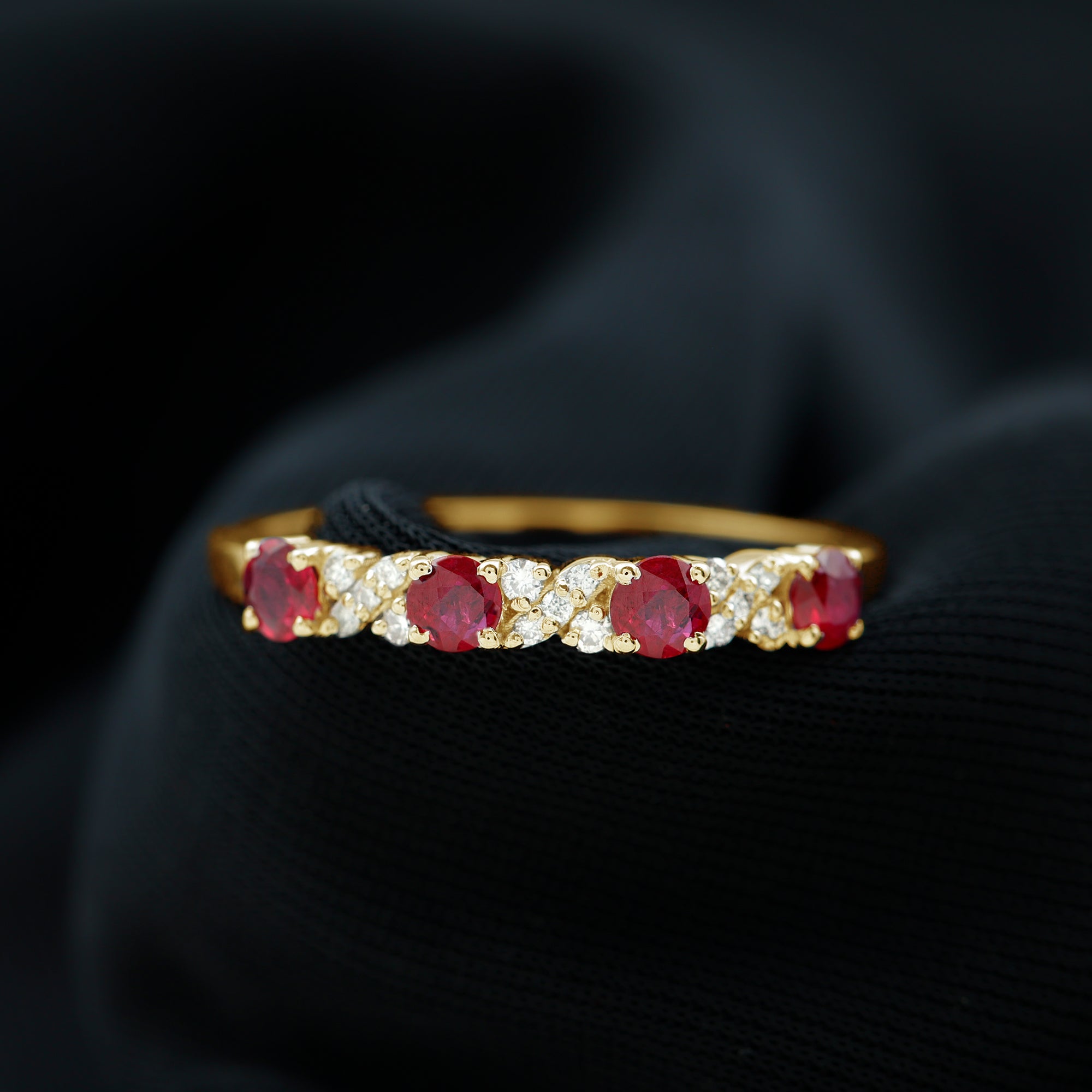 Elegant Ruby and Diamond Semi Eternity Band Ring Ruby - ( AAA ) - Quality - Rosec Jewels