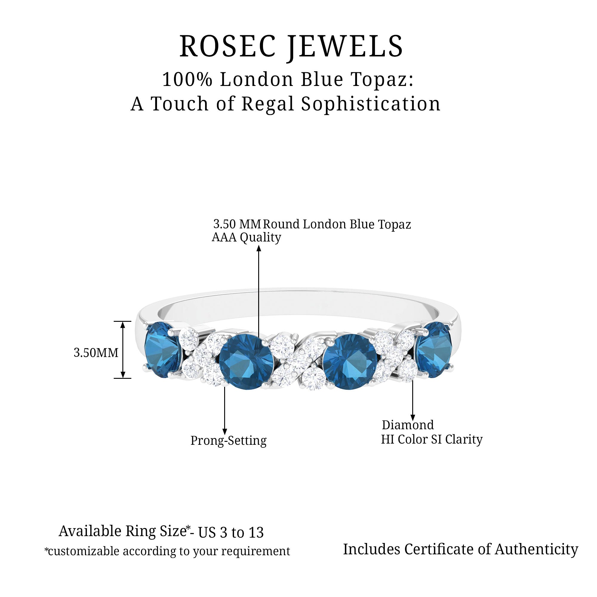 Elegant London Blue Topaz and Diamond Half Eternity Band Ring London Blue Topaz - ( AAA ) - Quality - Rosec Jewels