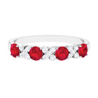 1 CT Elegant Created Ruby and Diamond Half Eternity Ring Lab Created Ruby - ( AAAA ) - Quality - Rosec Jewels