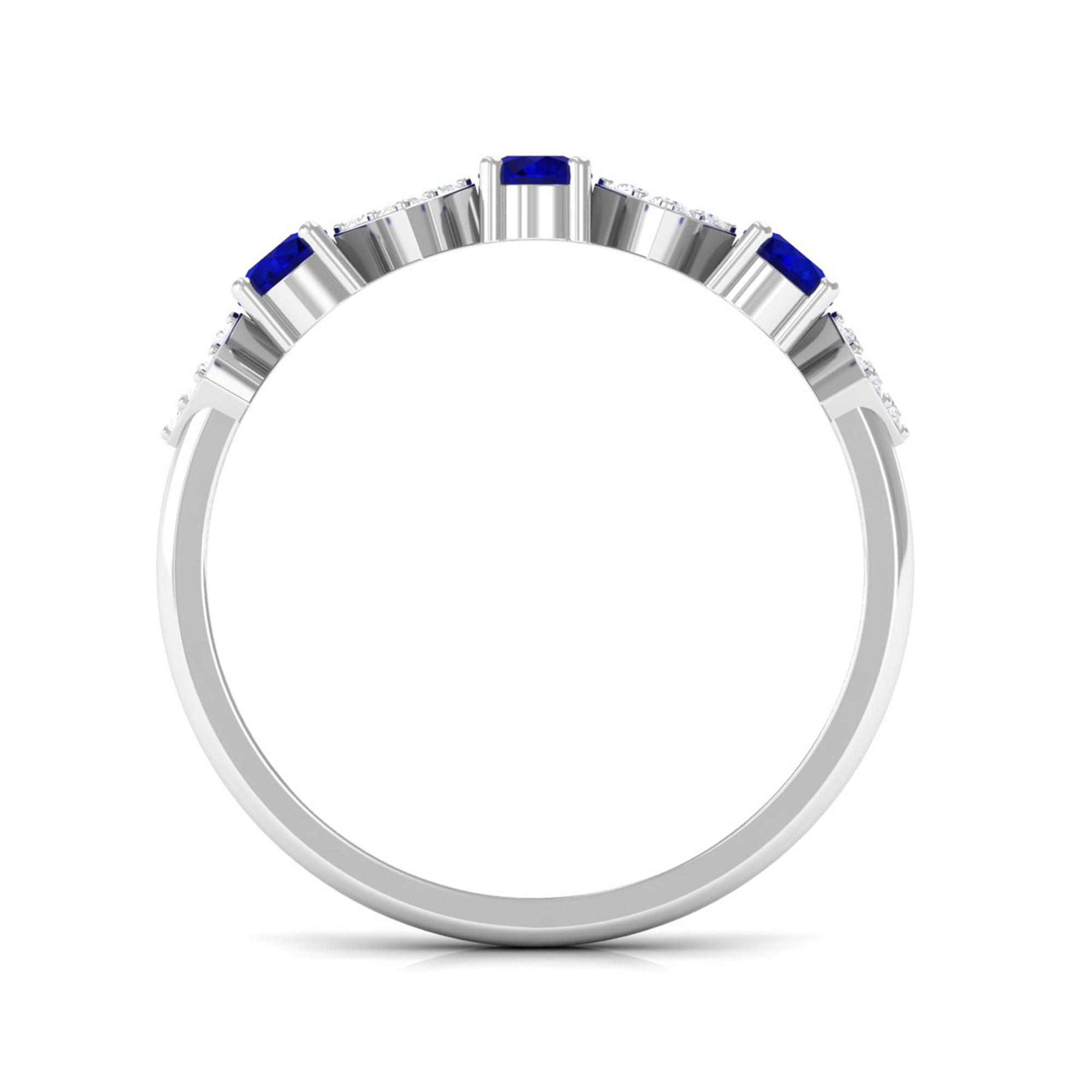 Natural Blue Sapphire and Diamond Half Eternity Band Ring Blue Sapphire - ( AAA ) - Quality - Rosec Jewels