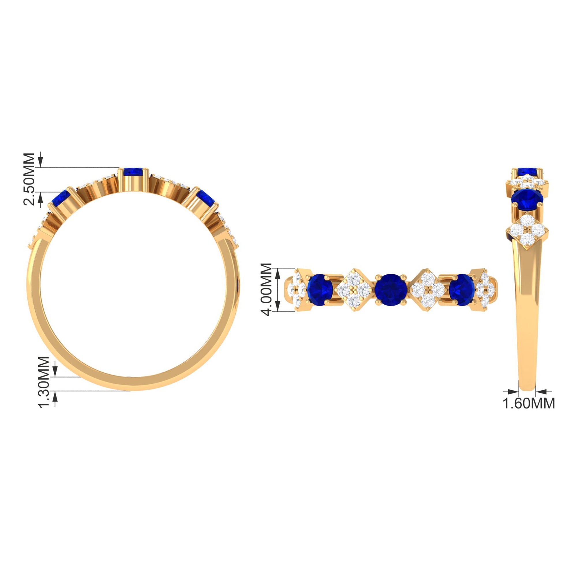 Created Blue Sapphire and Diamond Half Eternity Band Ring Lab Created Blue Sapphire - ( AAAA ) - Quality - Rosec Jewels