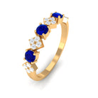 Created Blue Sapphire and Diamond Half Eternity Band Ring Lab Created Blue Sapphire - ( AAAA ) - Quality - Rosec Jewels