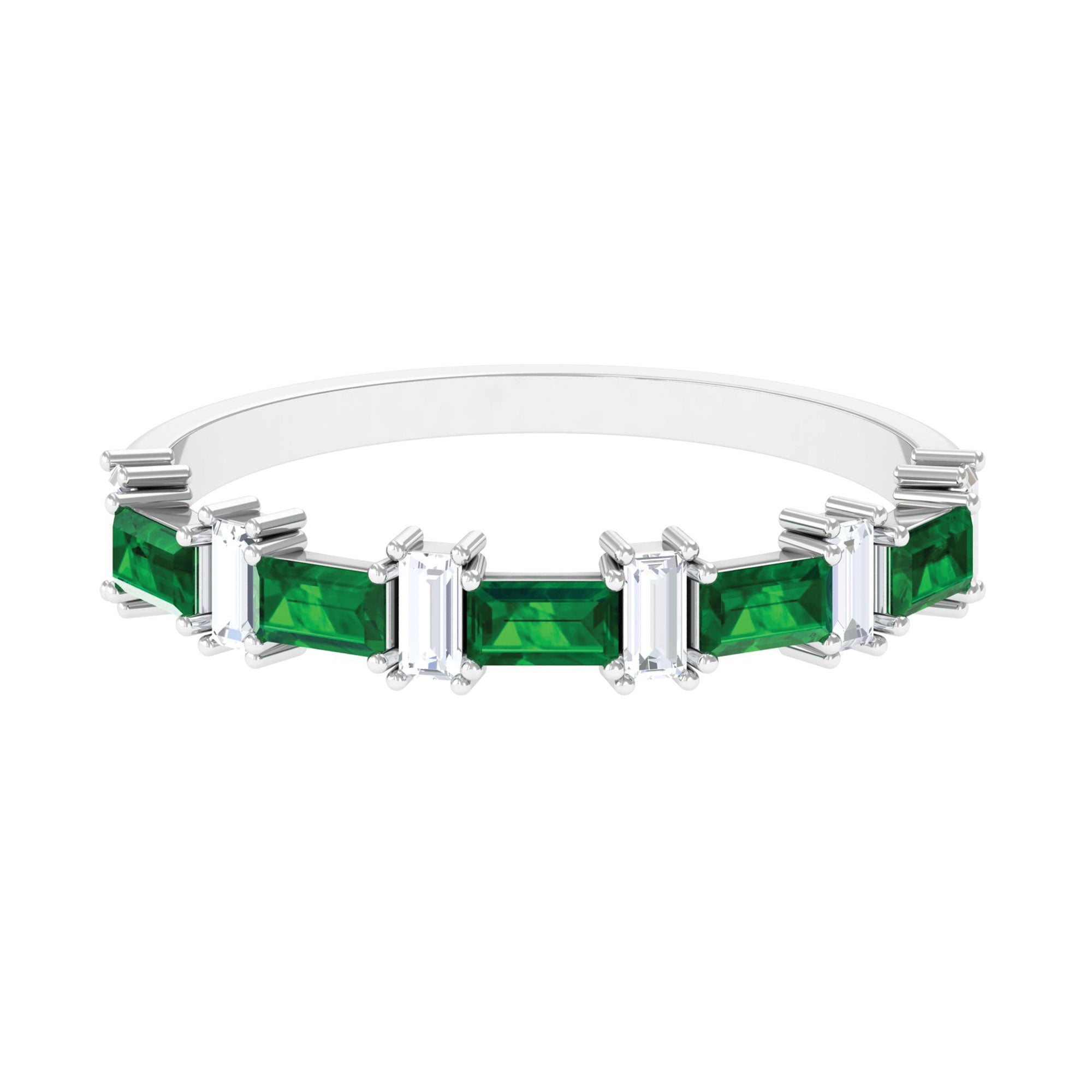 Baguette Cut Created Emerald and Diamond Half Eternity Ring Lab Created Emerald - ( AAAA ) - Quality - Rosec Jewels