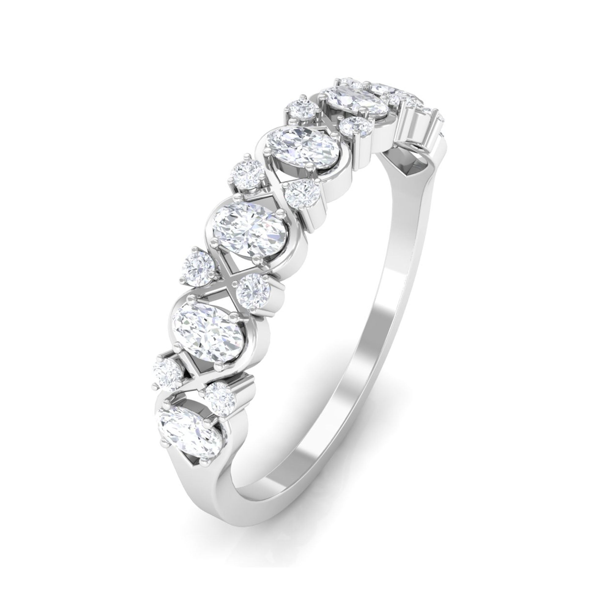 Elegant Oval Moissanite Half Eternity Ring Moissanite - ( D-VS1 ) - Color and Clarity - Rosec Jewels