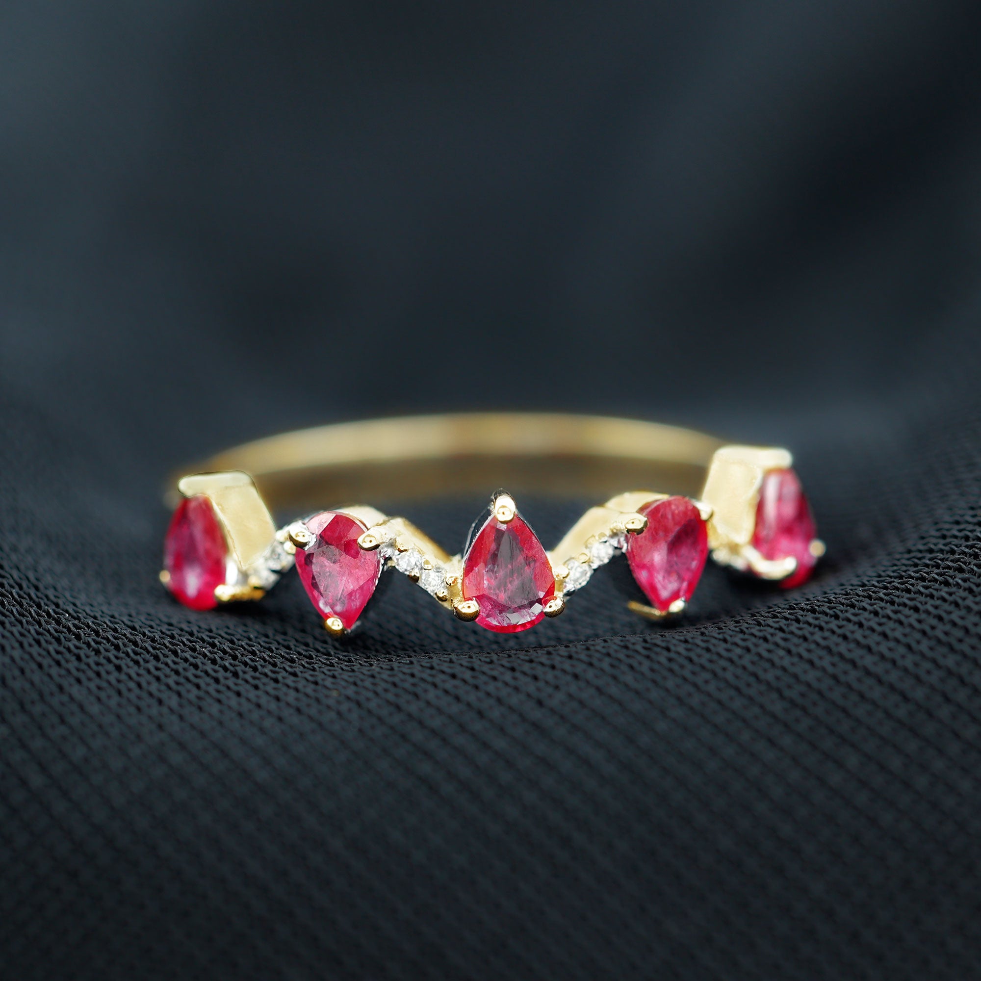 Pear Cut Natural Ruby and Diamond Half Eternity Ring Ruby - ( AAA ) - Quality - Rosec Jewels