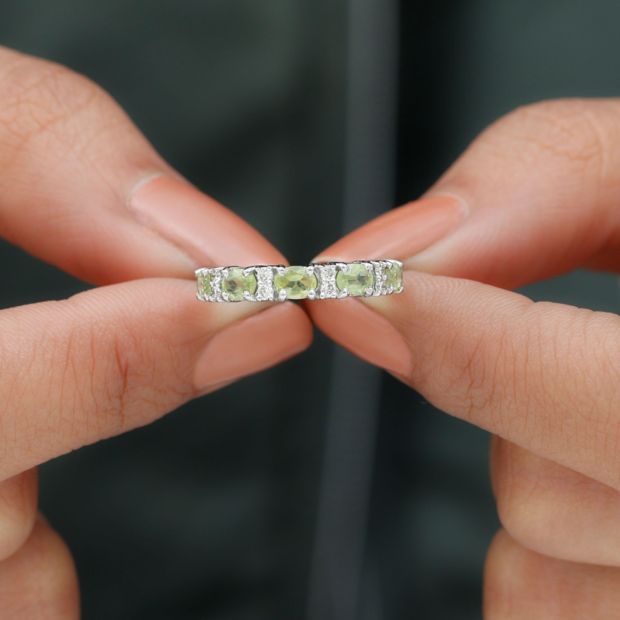 Oval Cut Peridot and Diamond Half Eternity Ring Peridot - ( AAA ) - Quality - Rosec Jewels