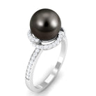 Simple Tahitian Pearl Solitaire Ring with Diamond Swirl Tahitian pearl - ( AAA ) - Quality - Rosec Jewels