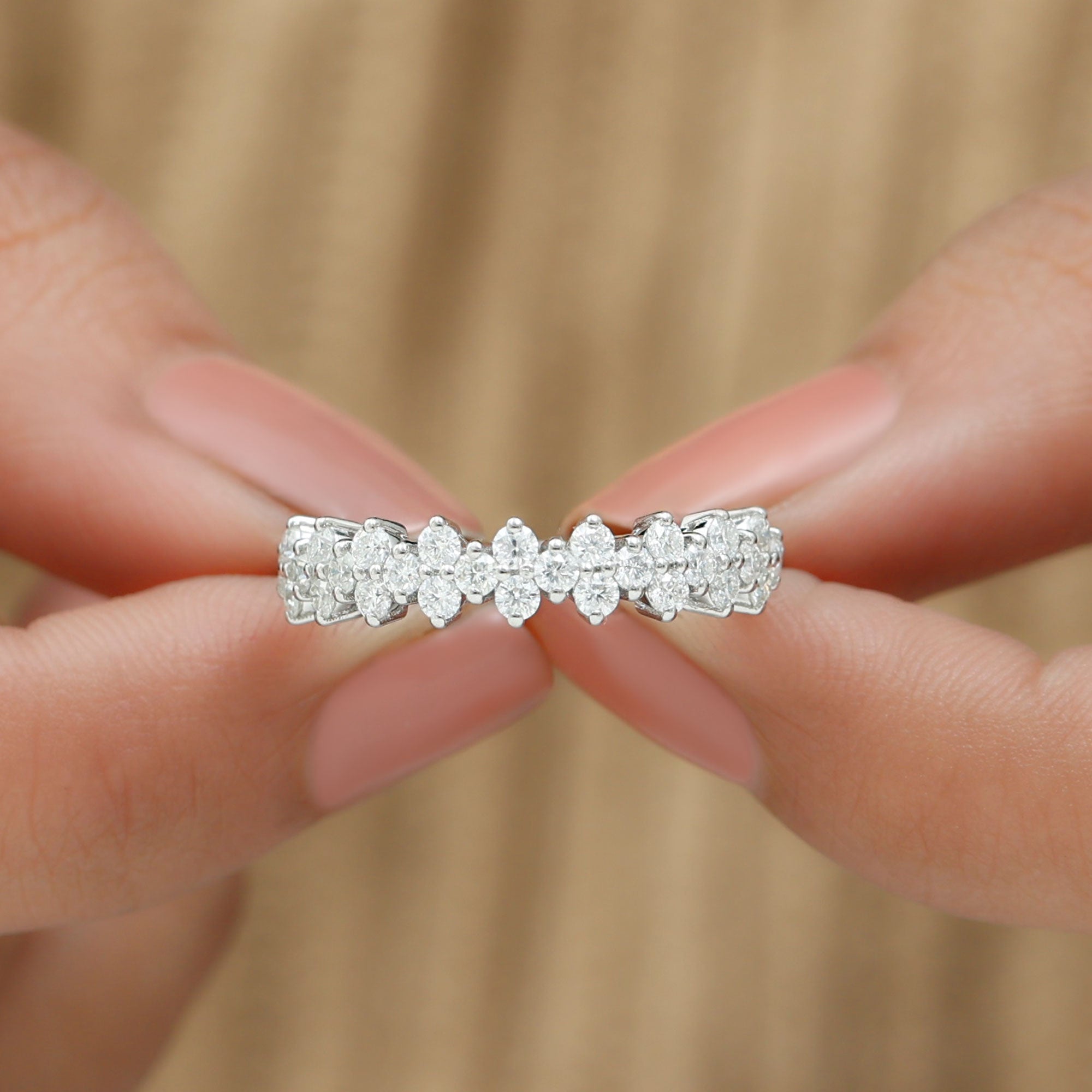 Round Diamond Cluster Half Eternity Band Ring Diamond - ( HI-SI ) - Color and Clarity - Rosec Jewels