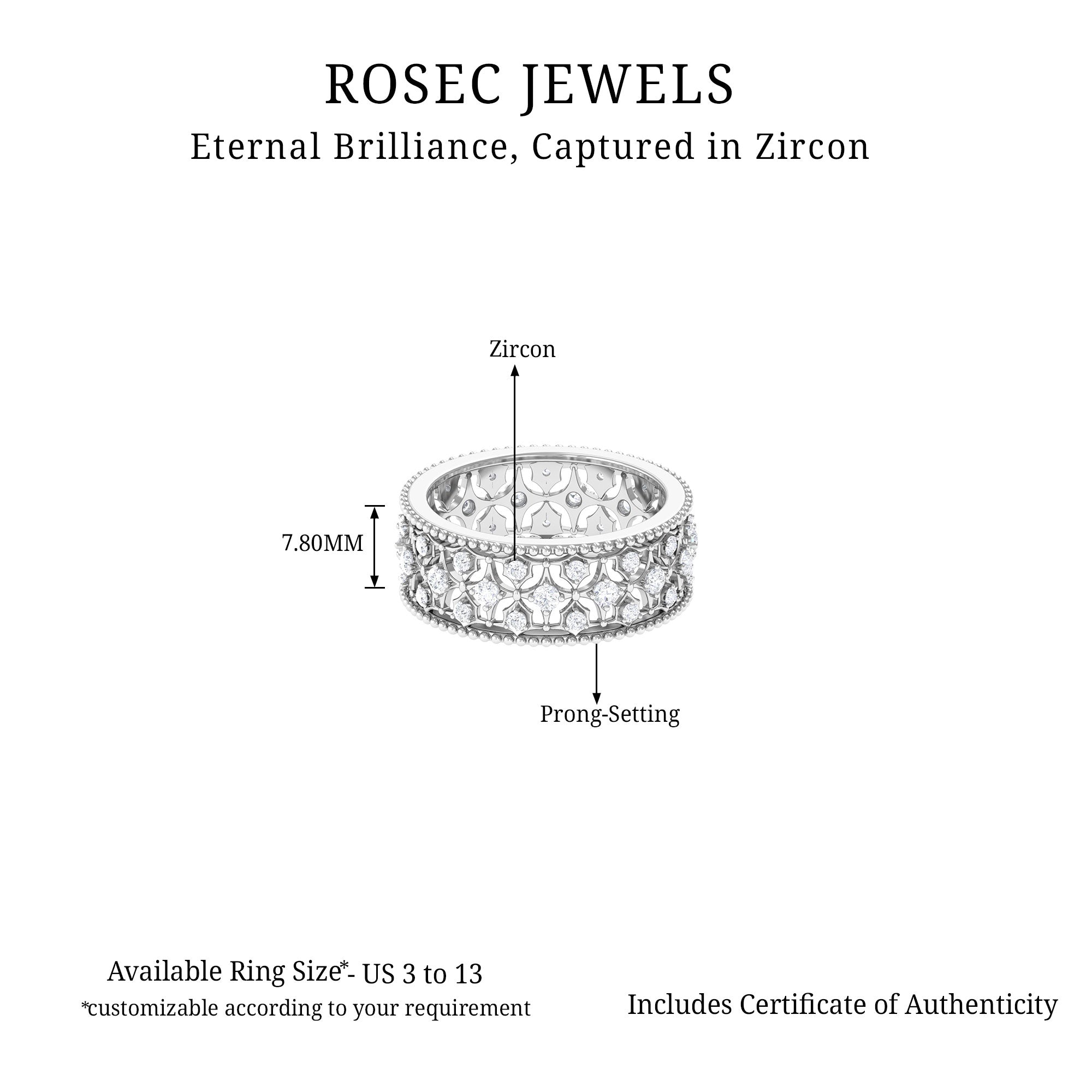 Zircon Designer Cut Out Wedding Band Ring Zircon - ( AAAA ) - Quality - Rosec Jewels