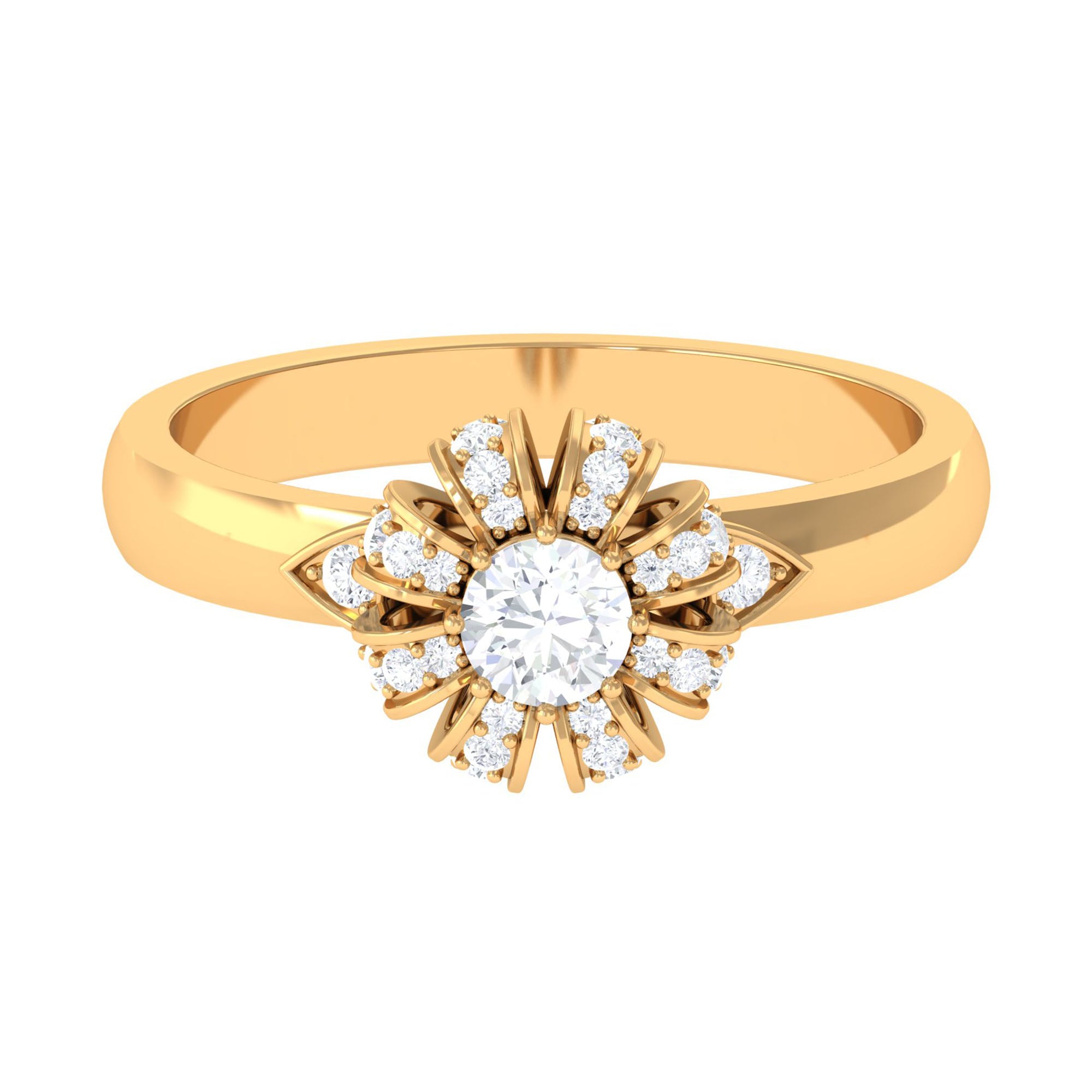 Classic Zircon Floral Engagement Ring Zircon - ( AAAA ) - Quality - Rosec Jewels