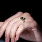 Created Emerald Cocktail Engagement Ring with Diamond Side Stones Lab Created Emerald - ( AAAA ) - Quality - Rosec Jewels