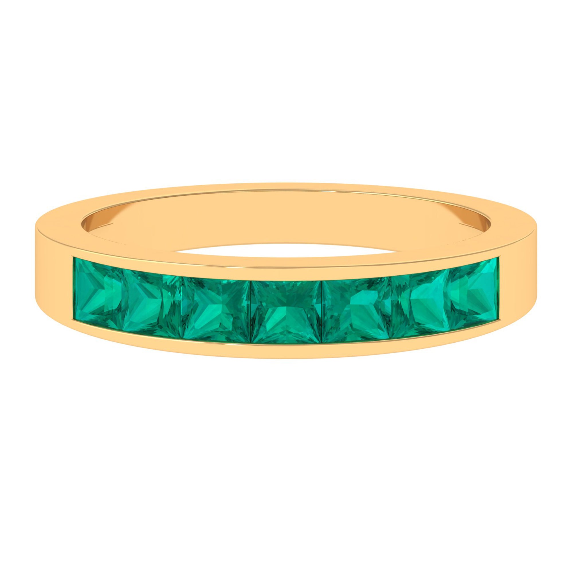 Princess Cut Created Emerald Half Eternity Band Ring in Channel Setting Lab Created Emerald - ( AAAA ) - Quality - Rosec Jewels