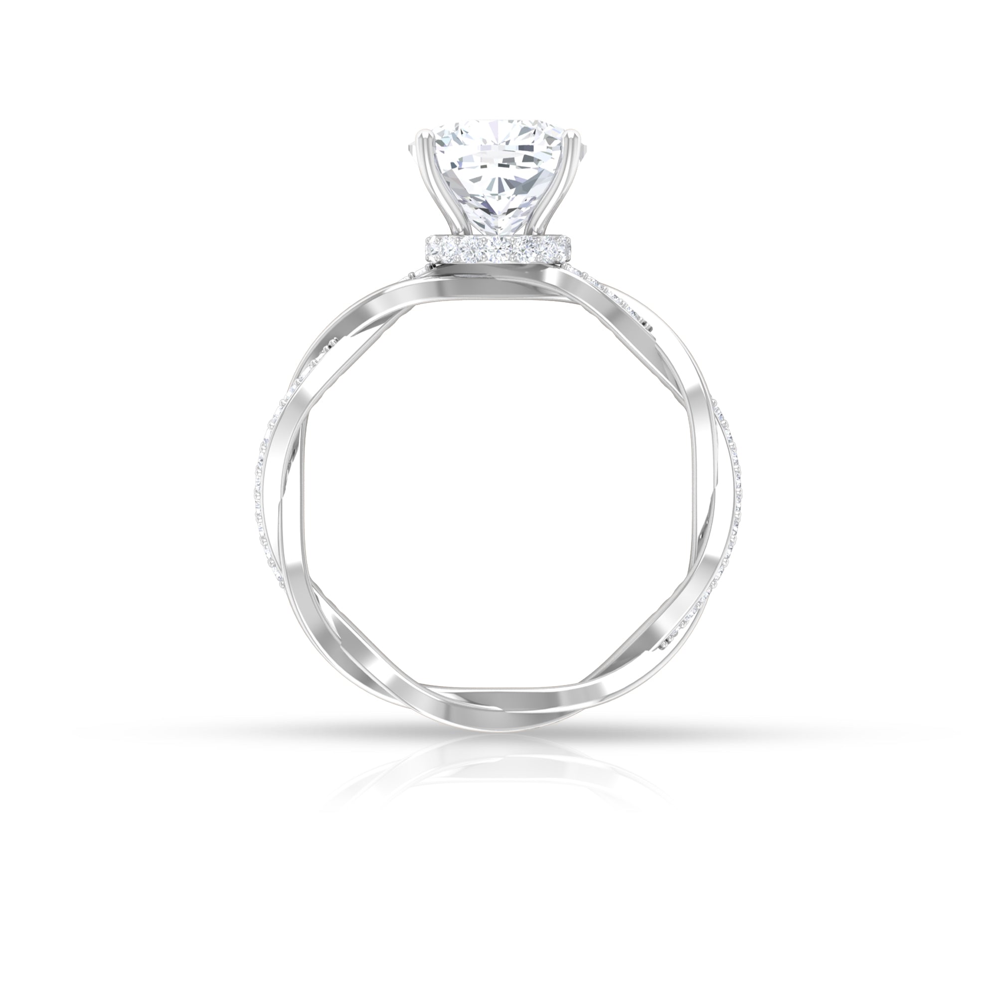 Rosec Jewels-Solitaire Ring with 8 MM Cushion Cut Moissanite in Prong Setting with Hidden Halo and Braided Shank