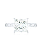 Rosec Jewels-3 CT Princess Cut Moissanite Solitaire Ring in Prong Setting and Hidden Style with Spaced Set Side Stones