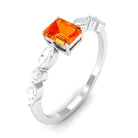 Octagon Cut Orange Sapphire Promise Ring with Diamond Side Stones Orange Sapphire - ( AAA ) - Quality - Rosec Jewels