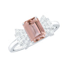 Emerald Cut Morganite Solitaire Engagement Ring with Diamond Morganite - ( AAA ) - Quality - Rosec Jewels