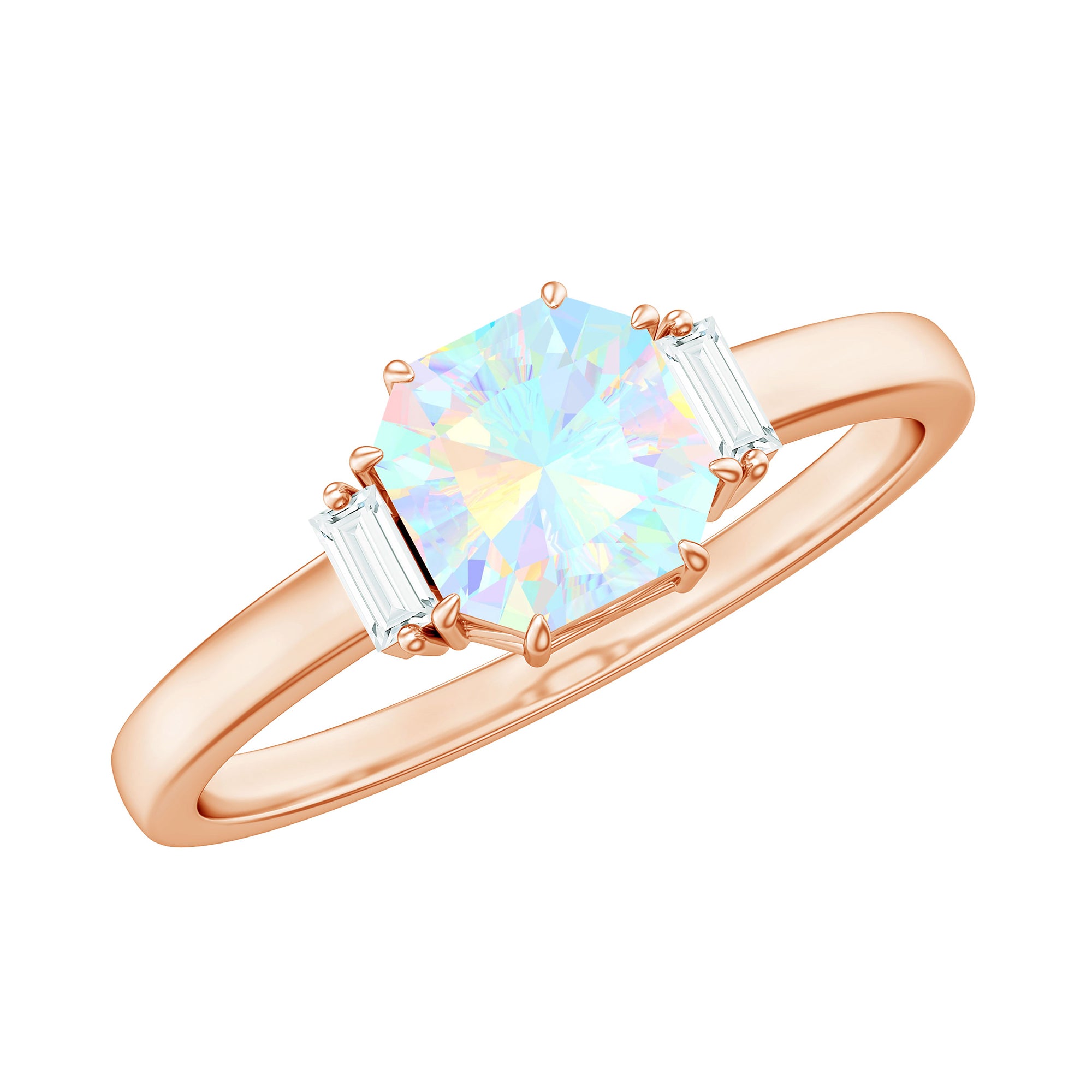 Asscher Cut Solitaire Ethiopian Opal Engagement Ring with Diamond Ethiopian Opal - ( AAA ) - Quality - Rosec Jewels