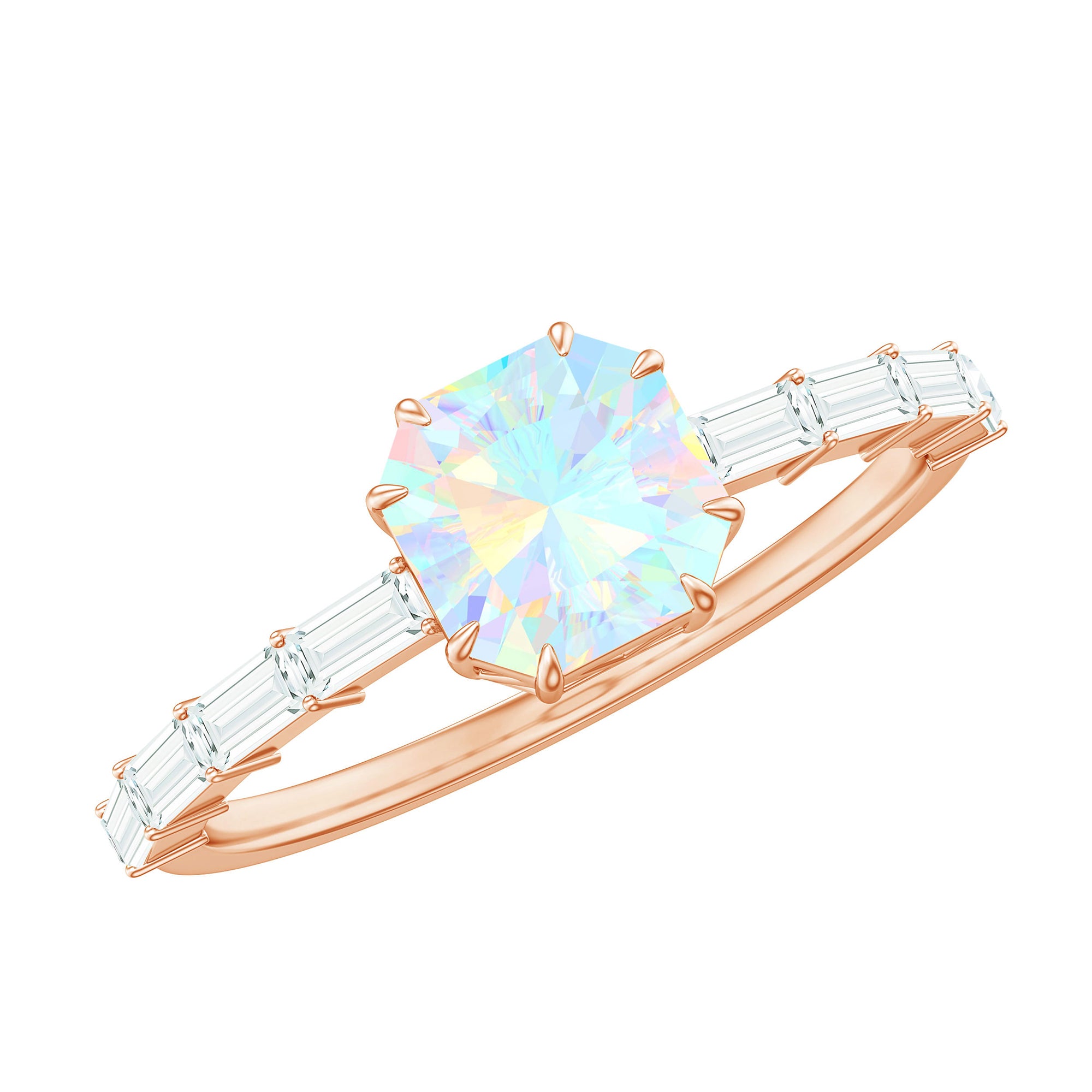 Asscher Cut Ethiopian Opal Solitaire Ring with Diamond Side Stones Ethiopian Opal - ( AAA ) - Quality - Rosec Jewels