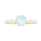 Asscher Cut Ethiopian Opal Solitaire Ring with Diamond Side Stones Ethiopian Opal - ( AAA ) - Quality - Rosec Jewels