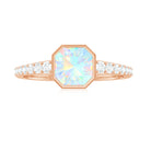 Asscher Ethiopian Opal Solitaire Ring with Diamond Side Stones Ethiopian Opal - ( AAA ) - Quality - Rosec Jewels