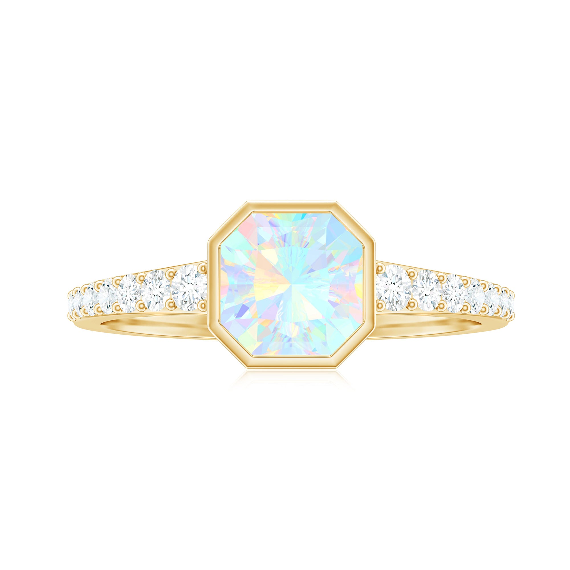 Asscher Ethiopian Opal Solitaire Ring with Diamond Side Stones Ethiopian Opal - ( AAA ) - Quality - Rosec Jewels