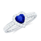 Heart Shaped Created Blue Sapphire Halo Engagement Ring Lab Created Blue Sapphire - ( AAAA ) - Quality - Rosec Jewels