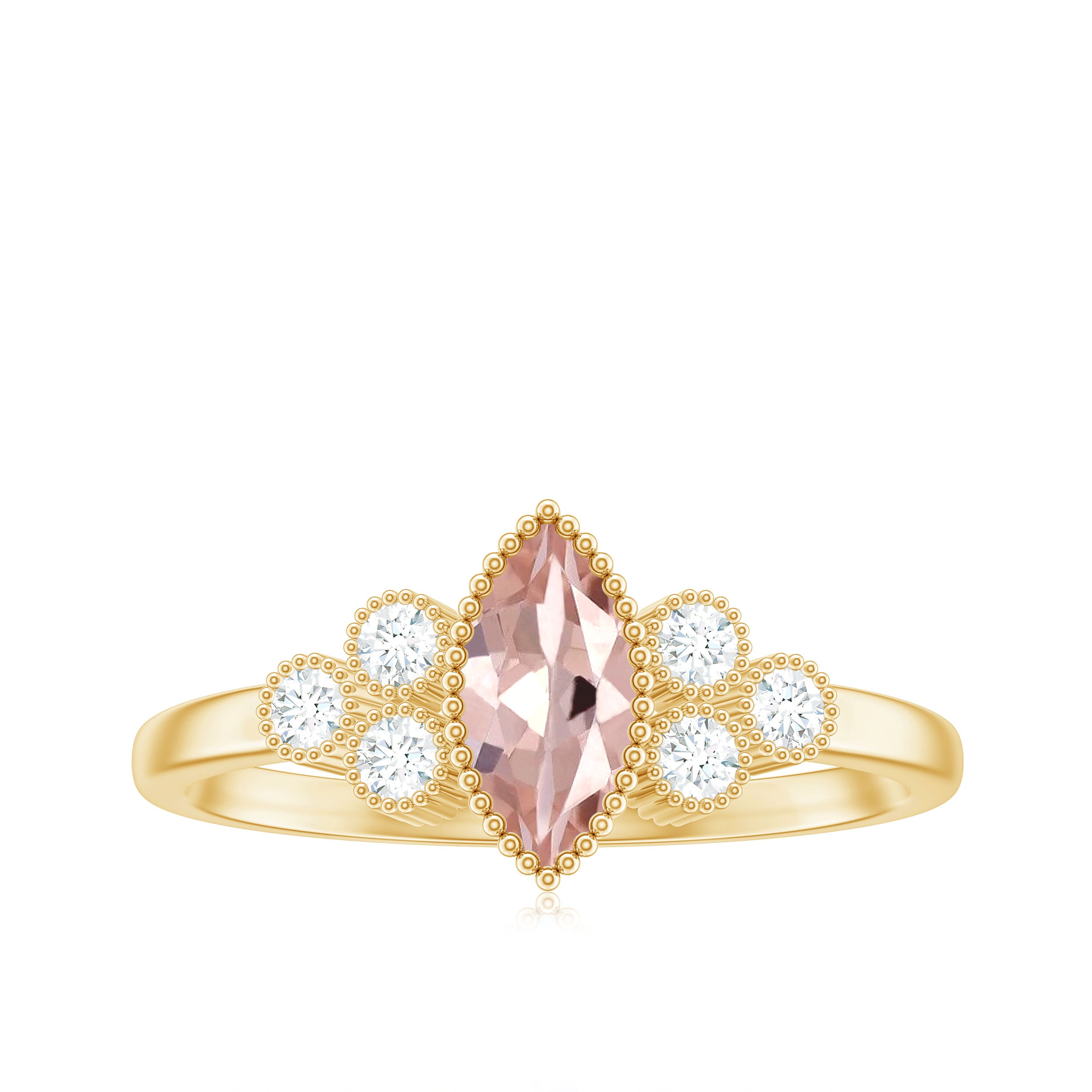 Designer Morganite and Diamond Trio Engagement Ring Morganite - ( AAA ) - Quality - Rosec Jewels