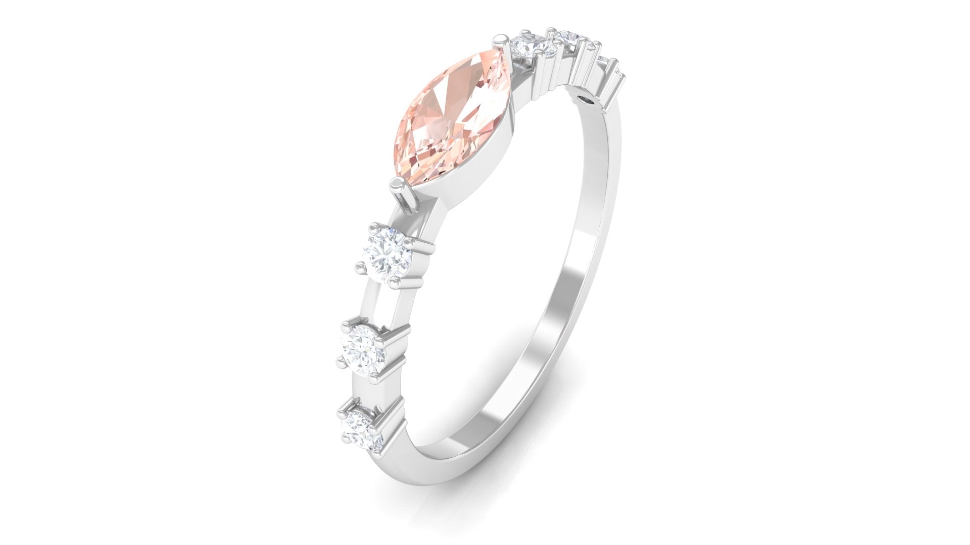 East West Marquise Morganite and Diamond Engagement Ring Morganite - ( AAA ) - Quality - Rosec Jewels