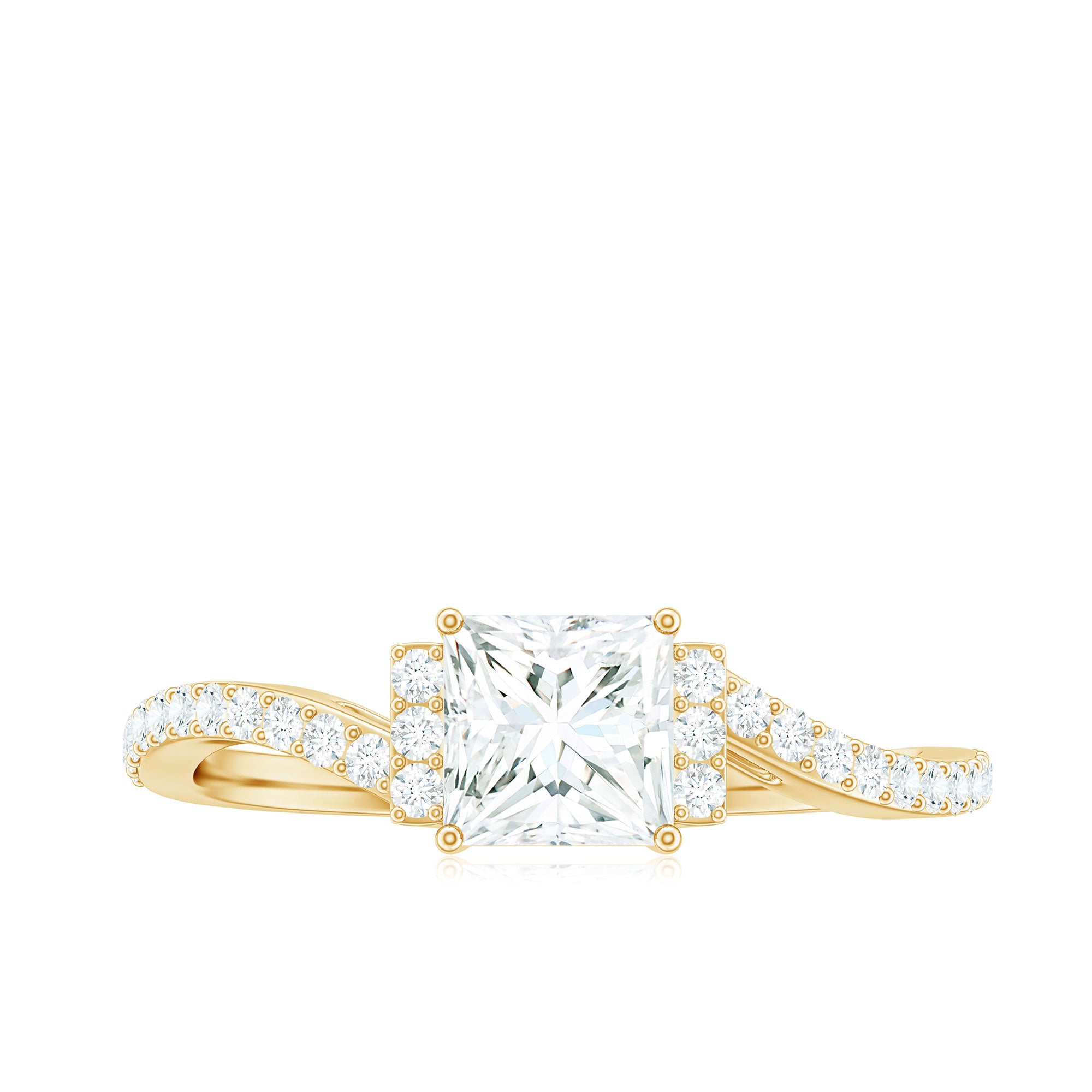 Princess Cut Solitaire Moissanite Bypass Engagement Ring Moissanite - ( D-VS1 ) - Color and Clarity - Rosec Jewels