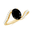 Oval Cut Solitaire Black Spinel Bypass Ring with Diamond Black Spinel - ( AAA ) - Quality - Rosec Jewels